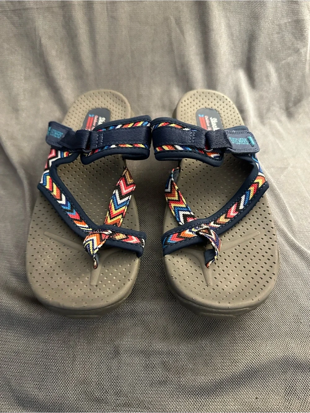 Skechers Navy Sandals with Multicolor Chevron Straps